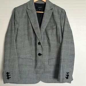 Talbots Wool Blend Blazer Suit Jacket Gray Glen Plaid Size 14W Petite